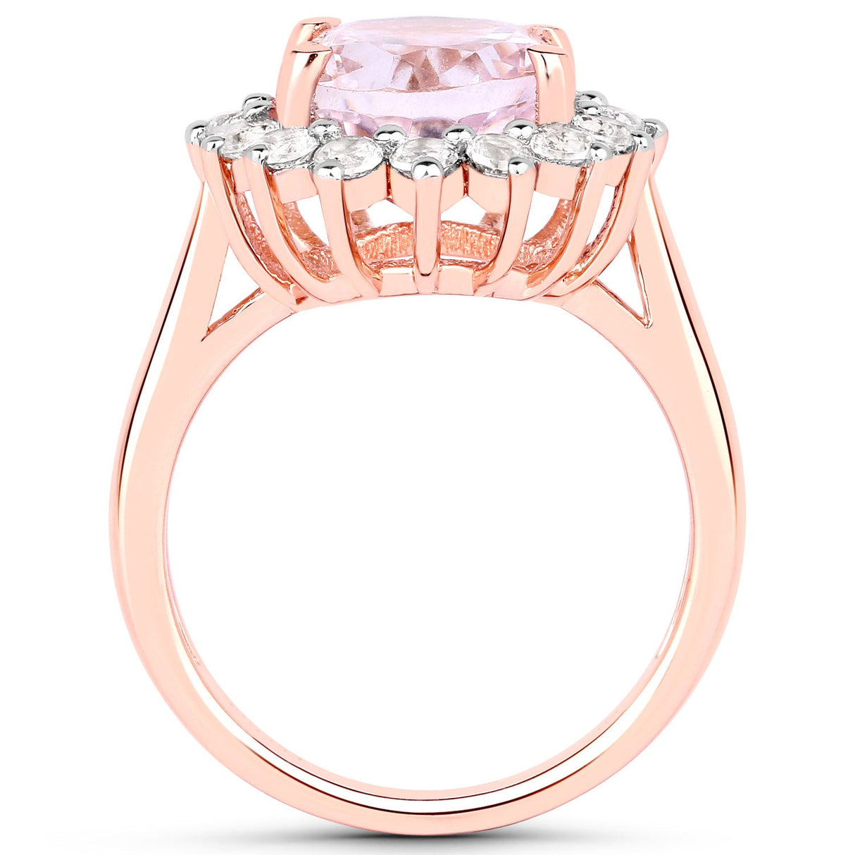 5.56 Carat Genuine Kunzite and White Topaz .925 Sterling Silver Ring