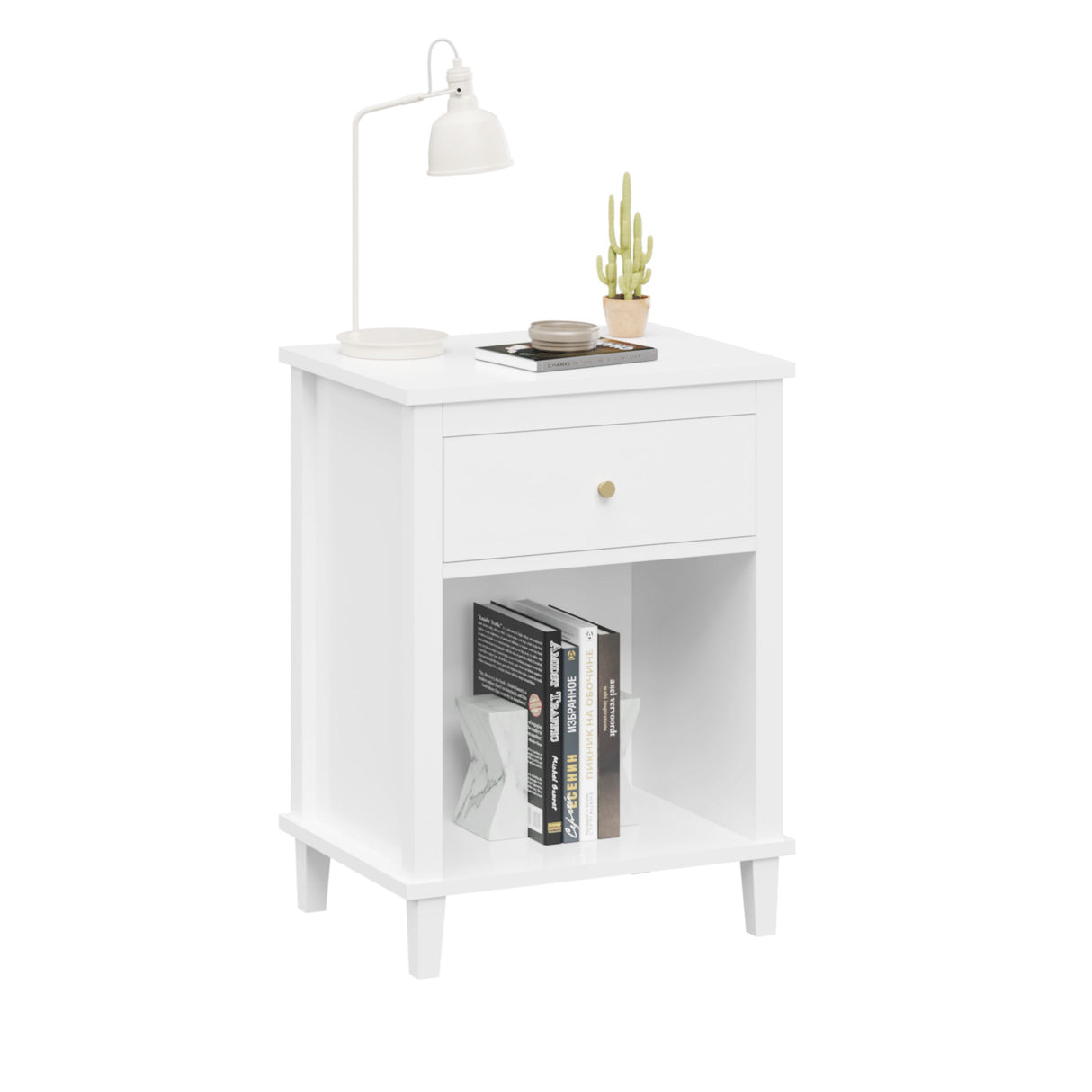Nightstand & 1 Drawer And 1 Shelf - White