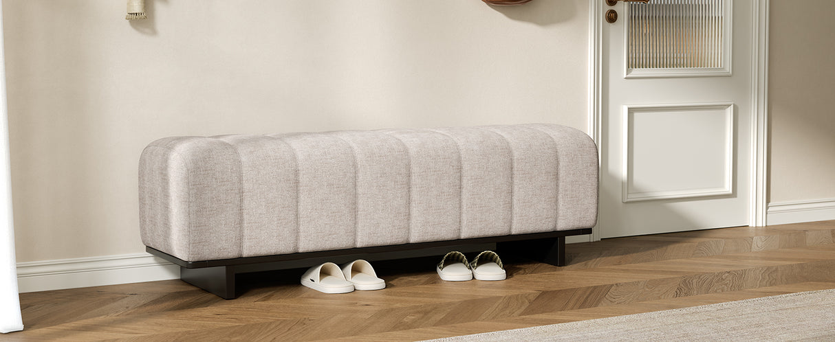 Indoor Dining Bench in Oatmeal Chenille Fabric with Rubber Wood Legs