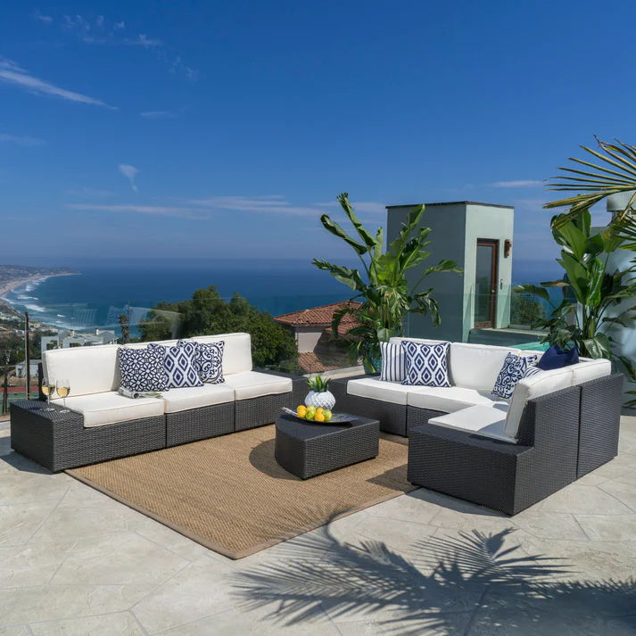 Santa Cruz - Outdoor 8 Piece Sectional Set - Dark Brown - Best Buy Furniture