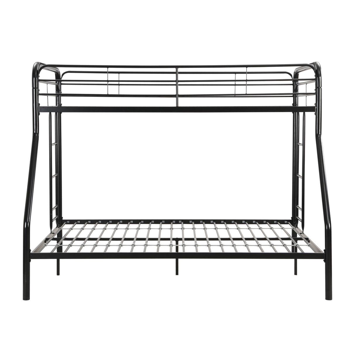 Modern Twin Over Full Metal Bunk Bed With Trundle And Dual Side Ladder And Metal Design - Black / Brown