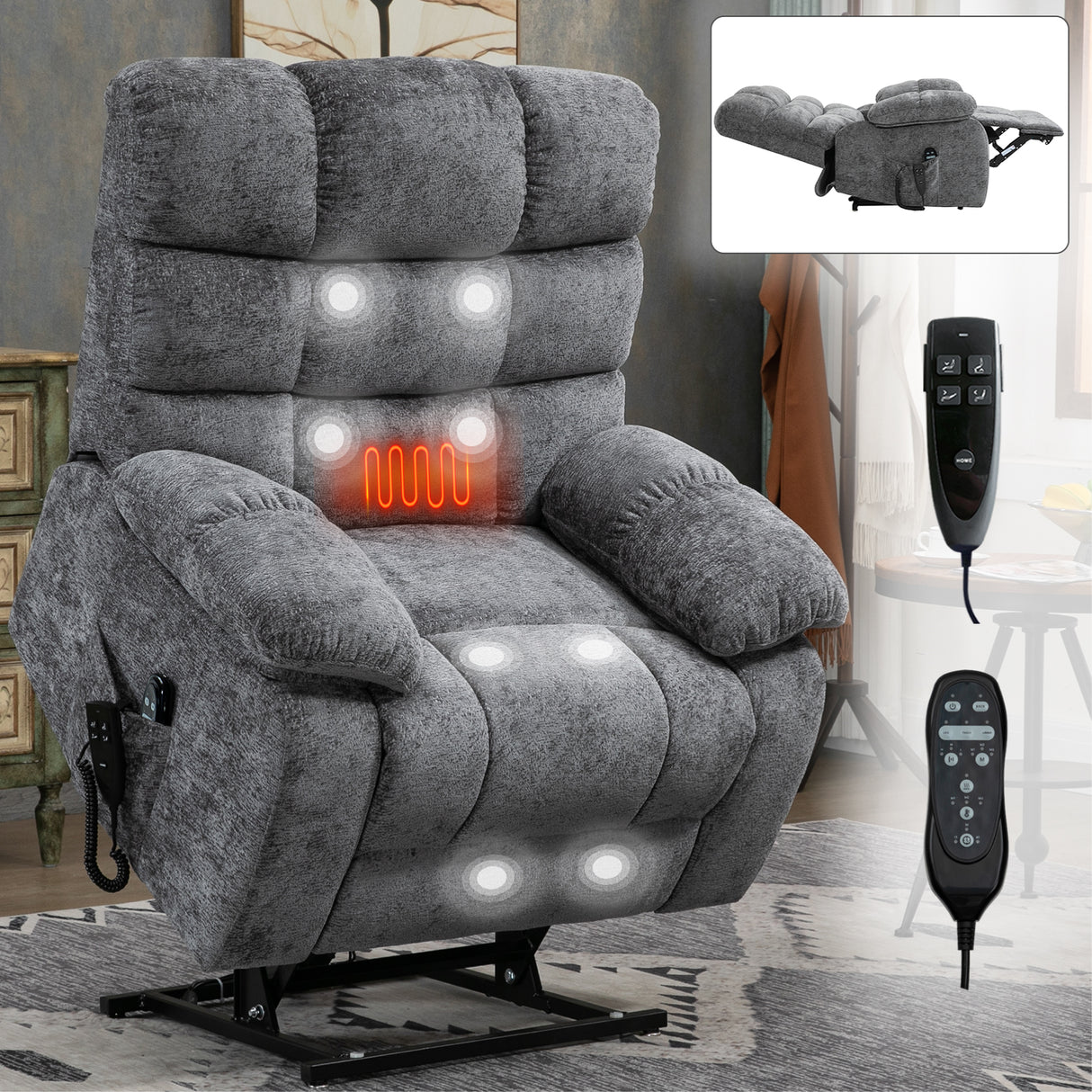 Lift Recliner Chair Heat Massage Dual Motor Infinite Position