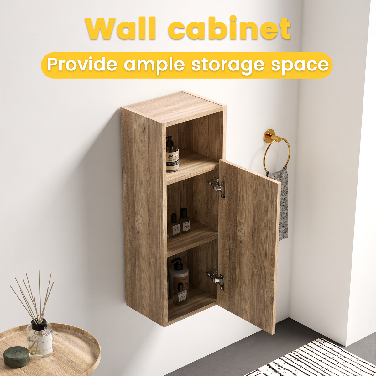 Rough Oak Wall-Mounted Bathroom Storage Cabinet, 12-Inch