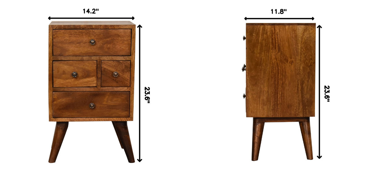 4 Drawer Multi Bedside Table - Chestnut
