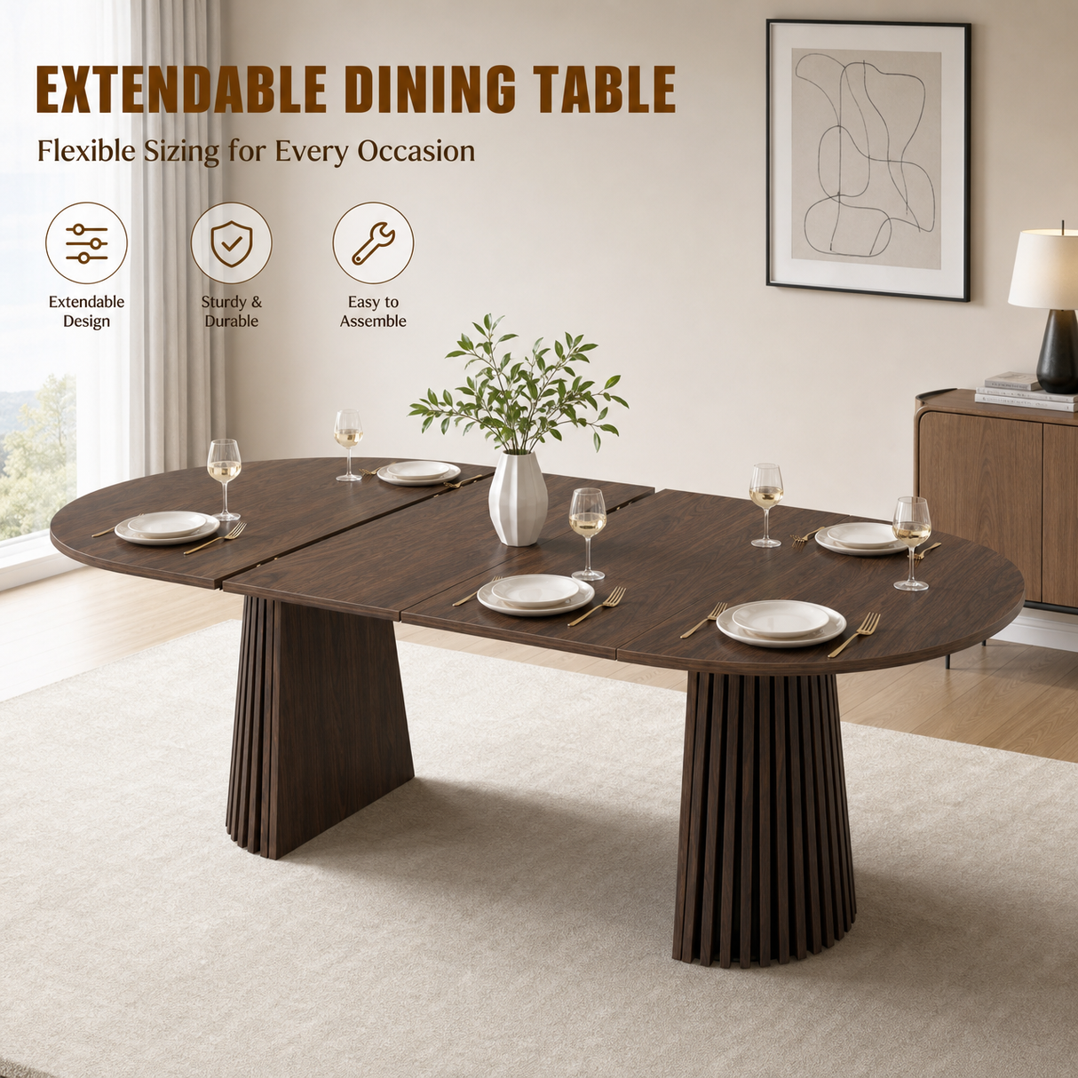 Walnut-Colored Wooden Dining Table