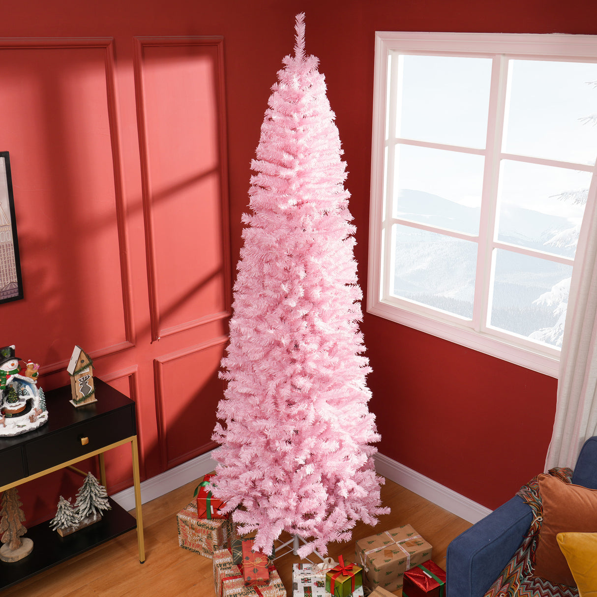 HOMCOM 8' Tall Unlit Slim Douglas Fir Artificial Christmas Tree