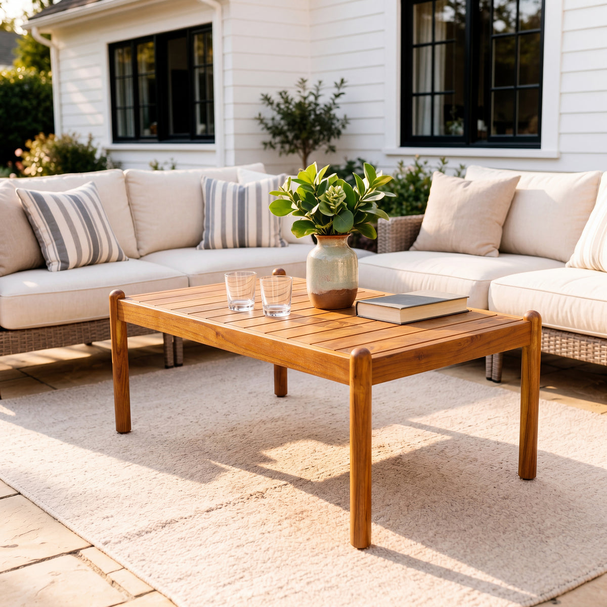 Outdoor Acacia Wood Coffee Table, Teak Finish
