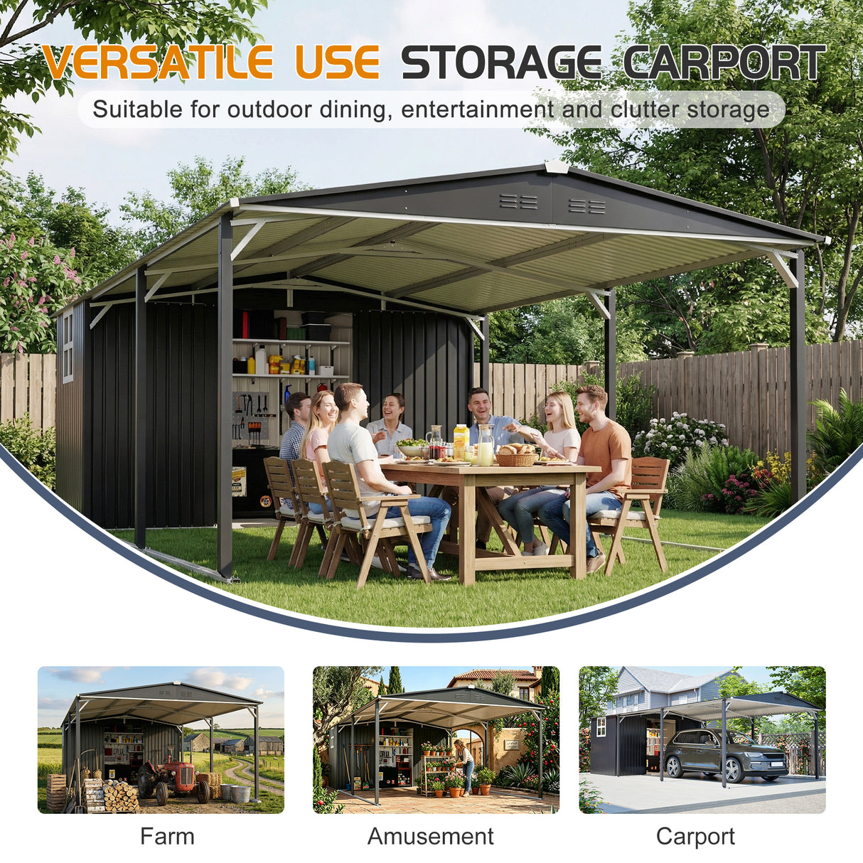 12'x23' Metal Carport Storage Shed