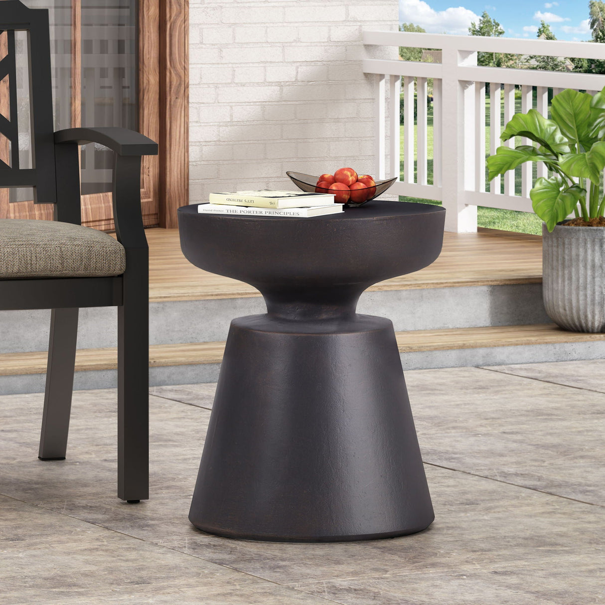 Outdoor Lightweight Concrete End Table With Half Sphere Top - Copper - Best Buy Furniture