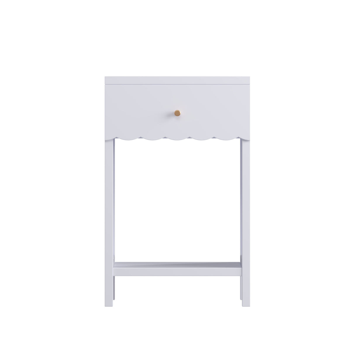 Nightstand With Drawer And Open Shelf, Scalloped Edge Bedside Table