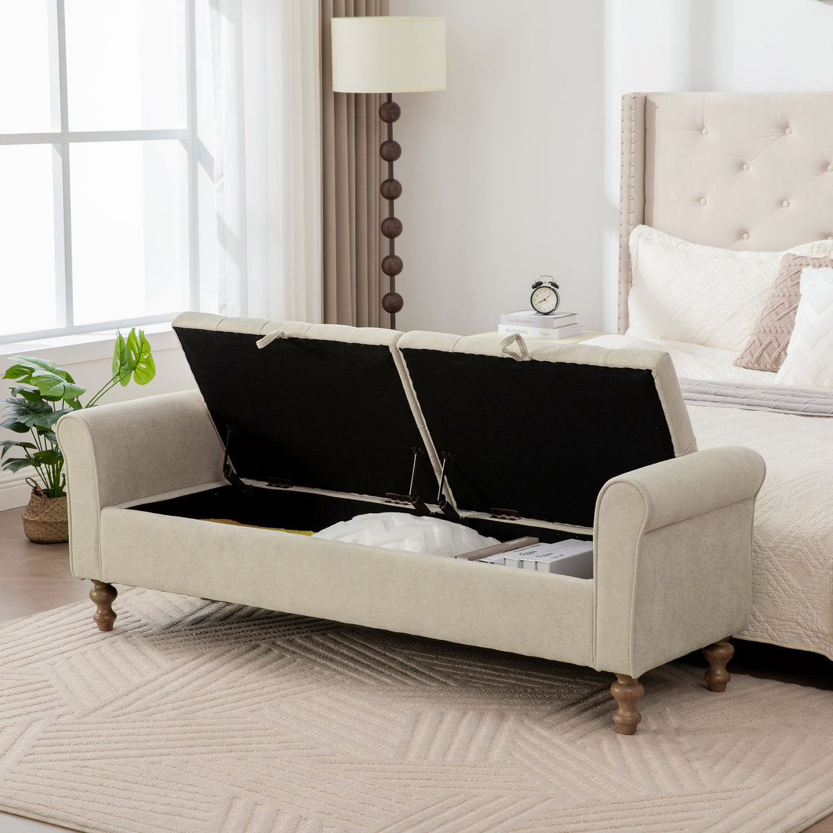 65.75" Wide Modern Upholstered Storage Bench