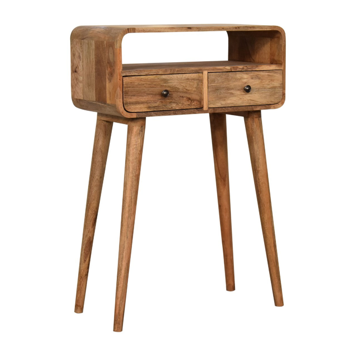 Solid Wood Mini Curved Oak-ish Console Table