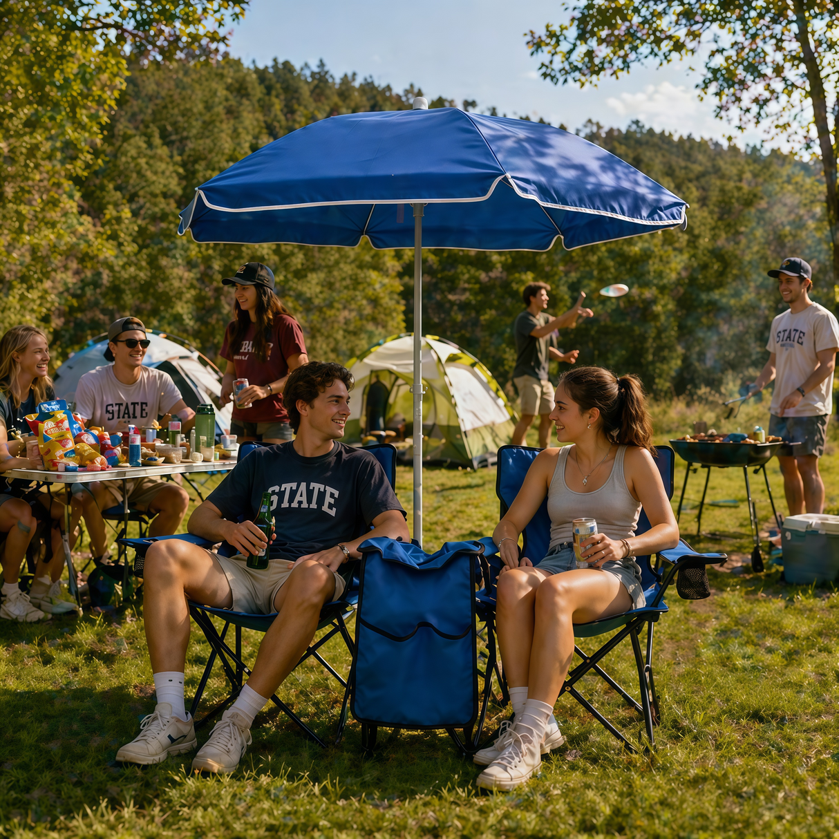 Portable Double Folding Beach Chair Set with Umbrella
