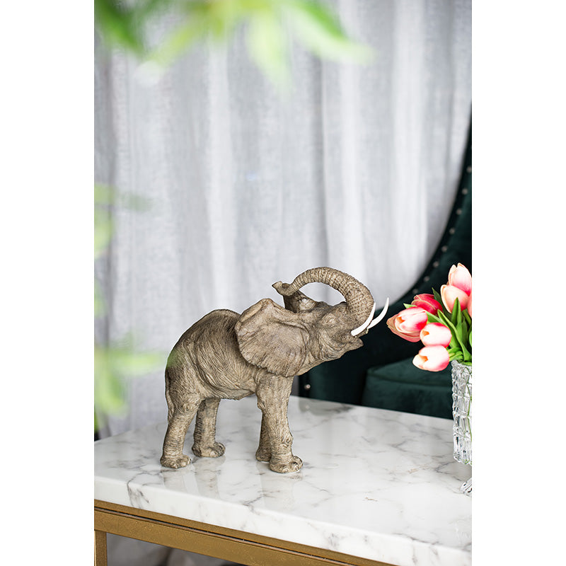 15x8x12" Tai Polyresin Elephant Accent, Trumpeting