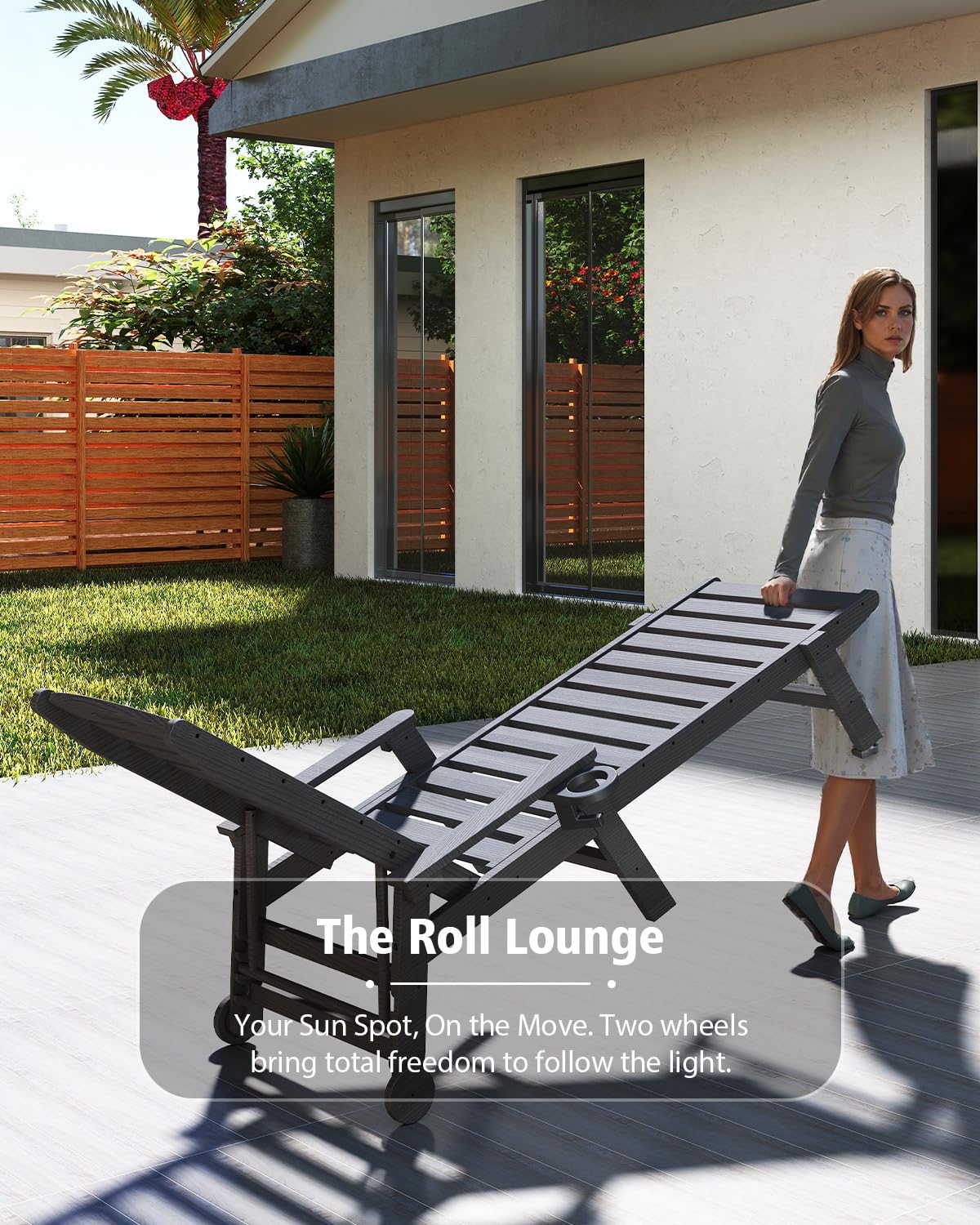 Patio Lounge Chair Outdoor with Reclining Backrest - HDPE