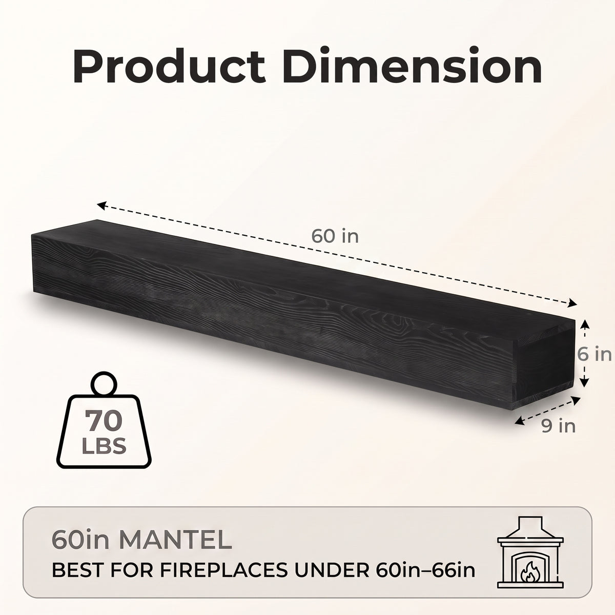 60" Fireplace Mantel Pine Wood Wall-Mounted & Floating Shelf