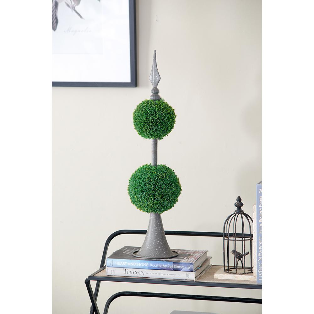 D7x26.5" Artificial Two-Tiered Boxwood Sphere Topiary on Metal Spire
