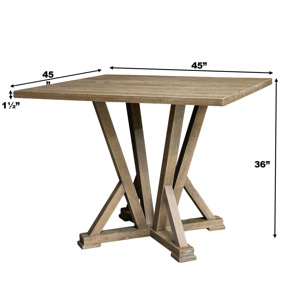 Modern Farmhouse Square Counter Table Solid Wood Rubberwood Antique Finishing Rustic Look Distressed Look Wire Brushed For 4 Seaters - Grayish Brown