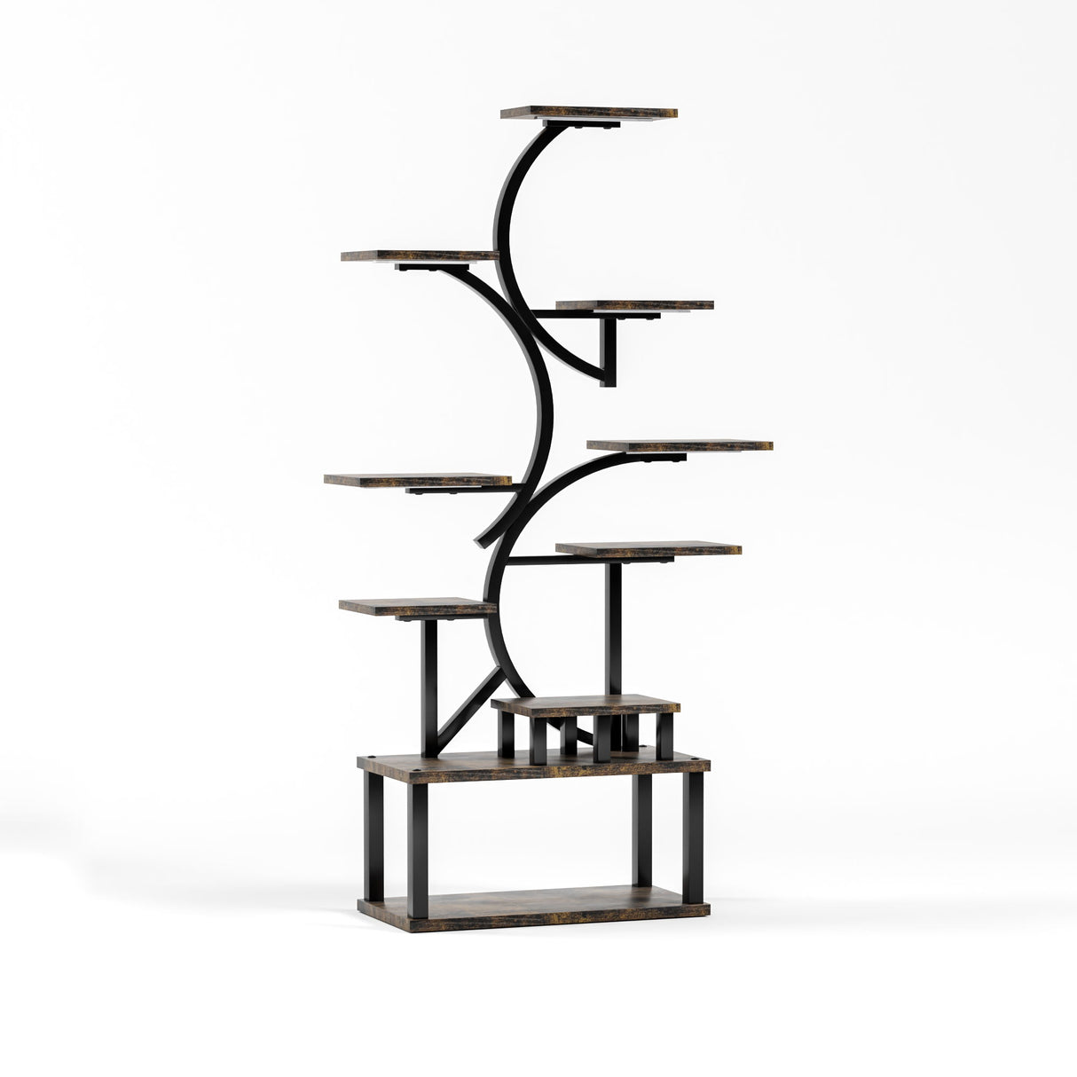 S - Shaped, 10 Tier Plant Stand With 5 Grow Lights - Deep Rustic Brown