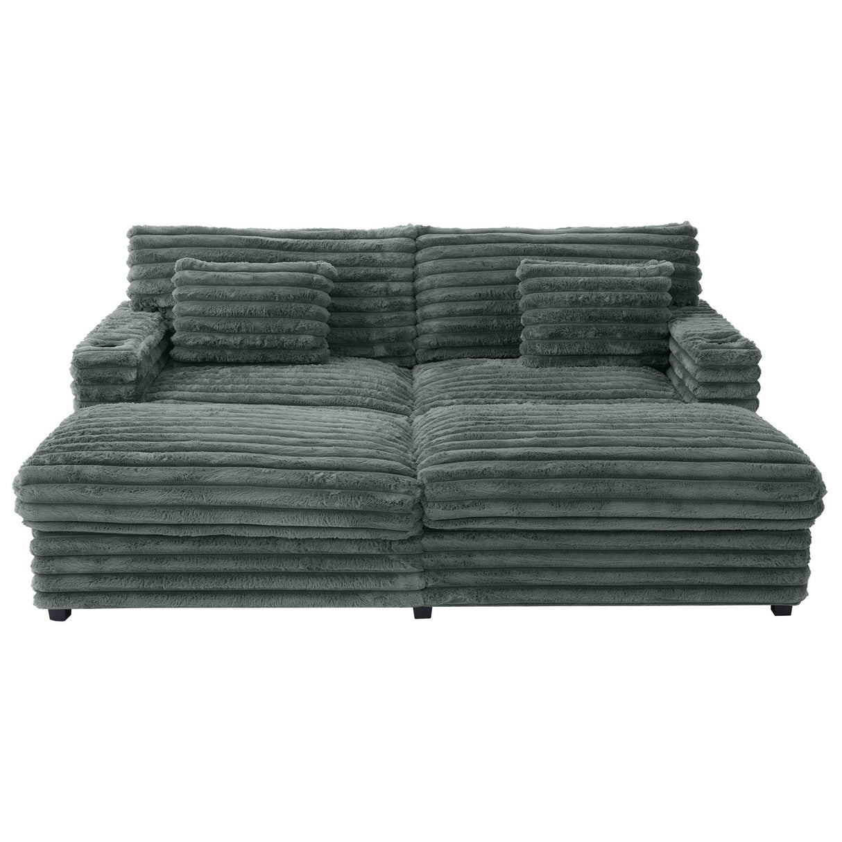 Oversized Double Chaise Lounge Sofa Bed With USB Ports And Cup Holders
