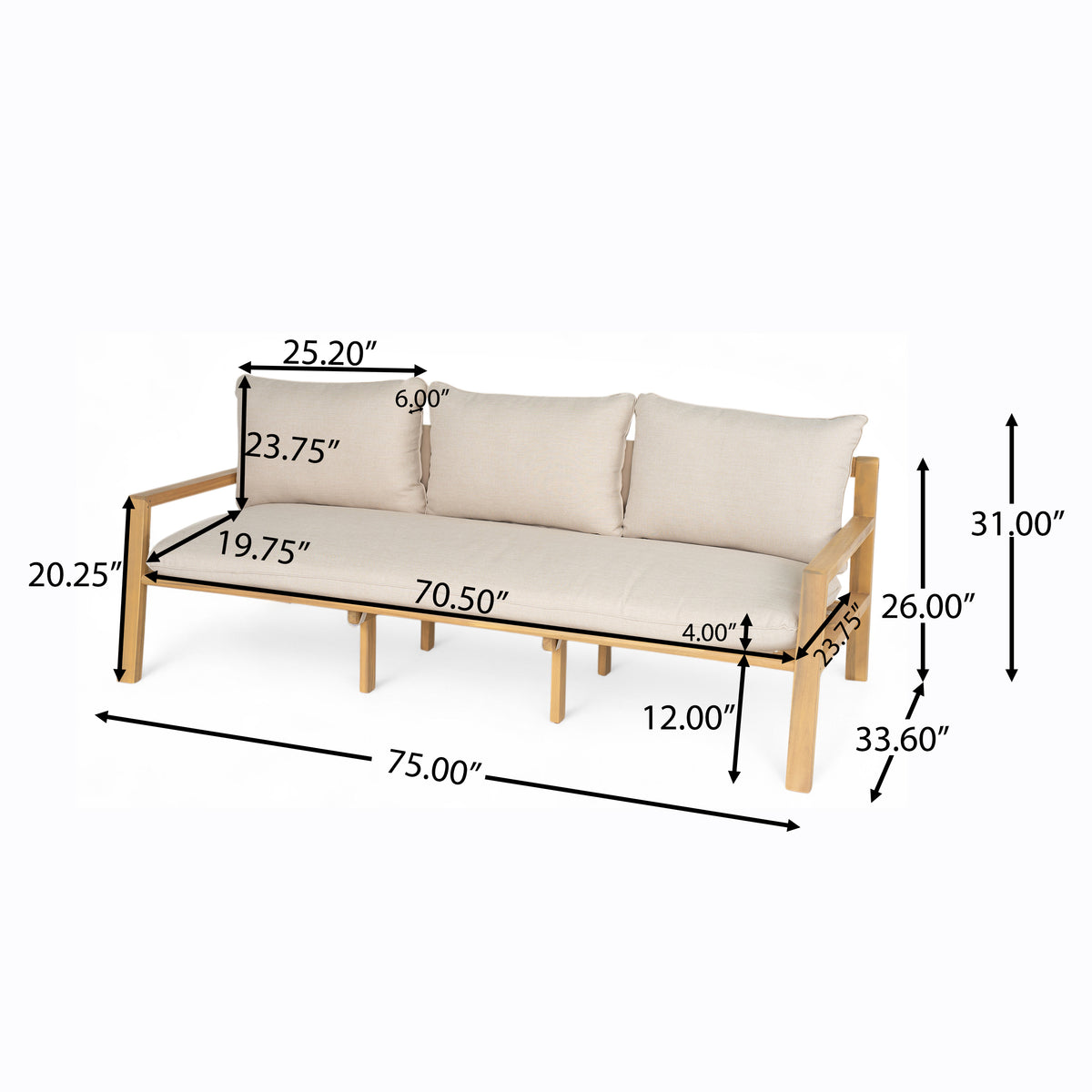 Outdoor Acacia Wood Woven Sofa With Cushions