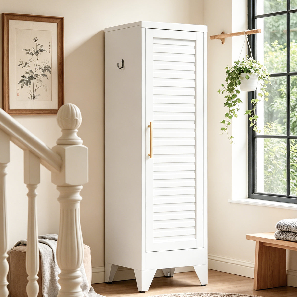 47.2" Narrow Metal Storage Closet with Louvered Door