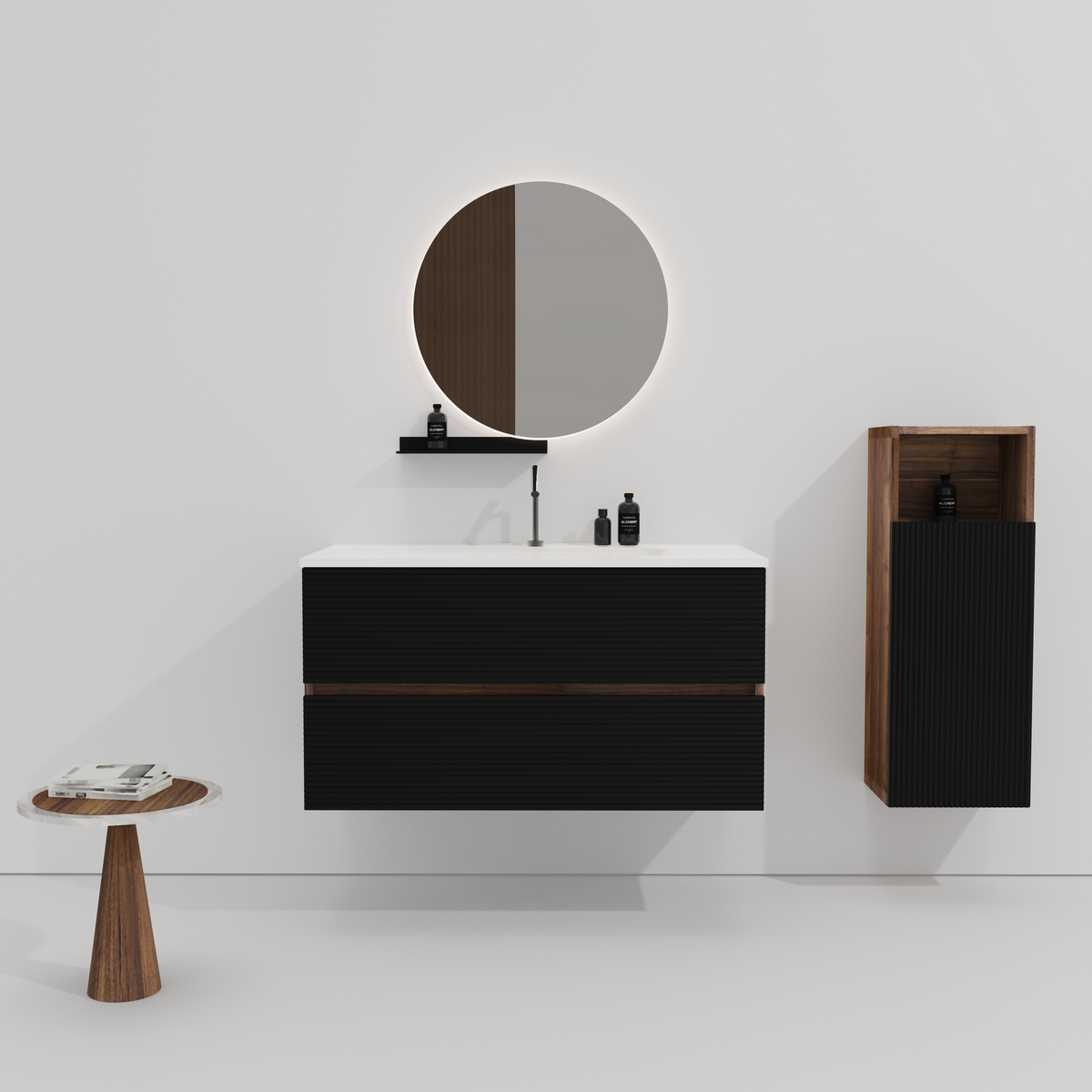 Gloria 36-Inch Wall-Mounted Bathroom Vanity, Black and Walnut