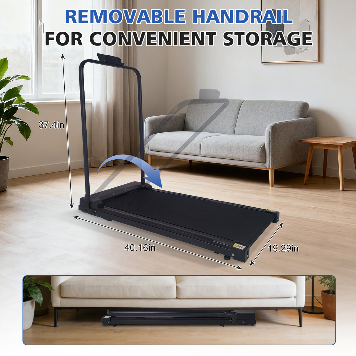Walking Pad Treadmill with Handle Bar and Adjustable Incline