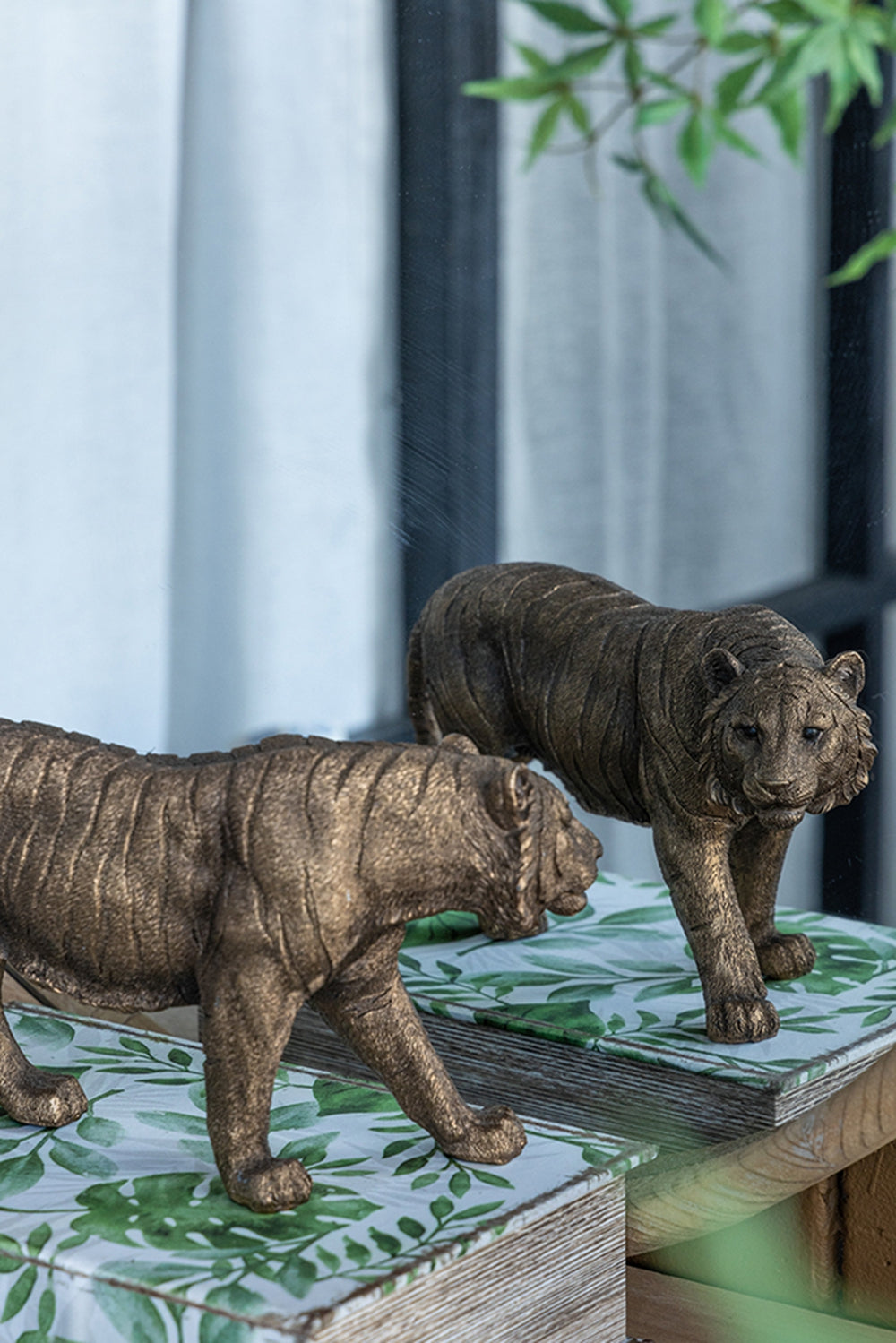 11.5" Tiger Statue Decor with Gleaming Coppery Finish