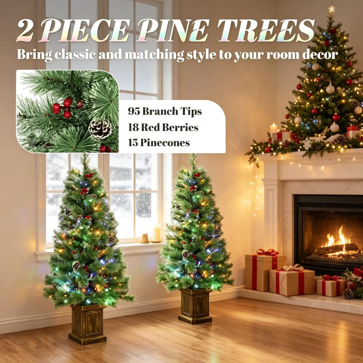 Set of 2, 4 ft Pre-Lit Christmas Trees