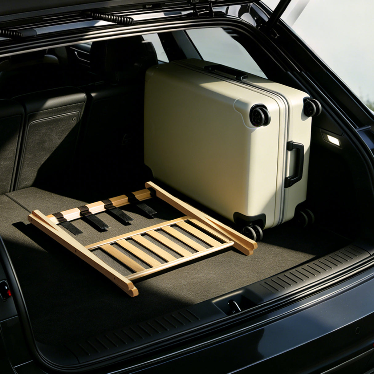 Folding Bamboo Luggage Rack with Lower Storage Shelf