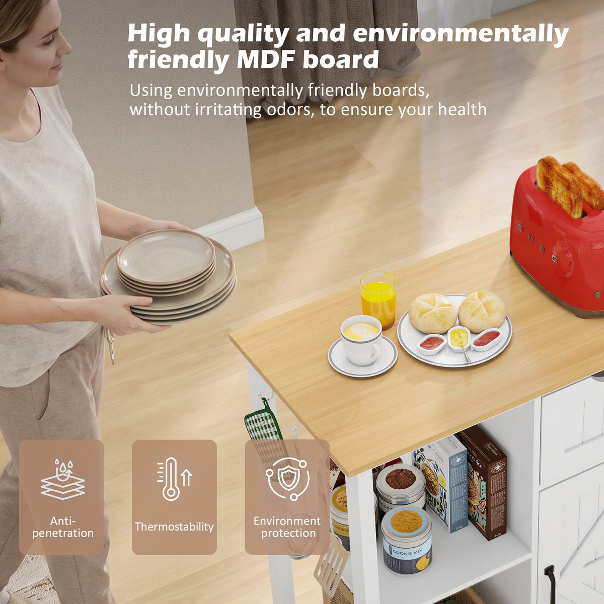 Kitchen Island Cart with Mobile Storage Cabinets
