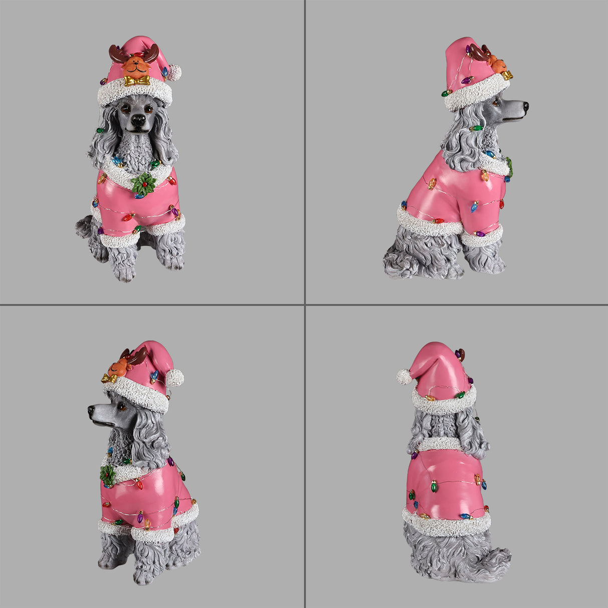 Christmas Poodle Statue, Holiday Dog Figurine