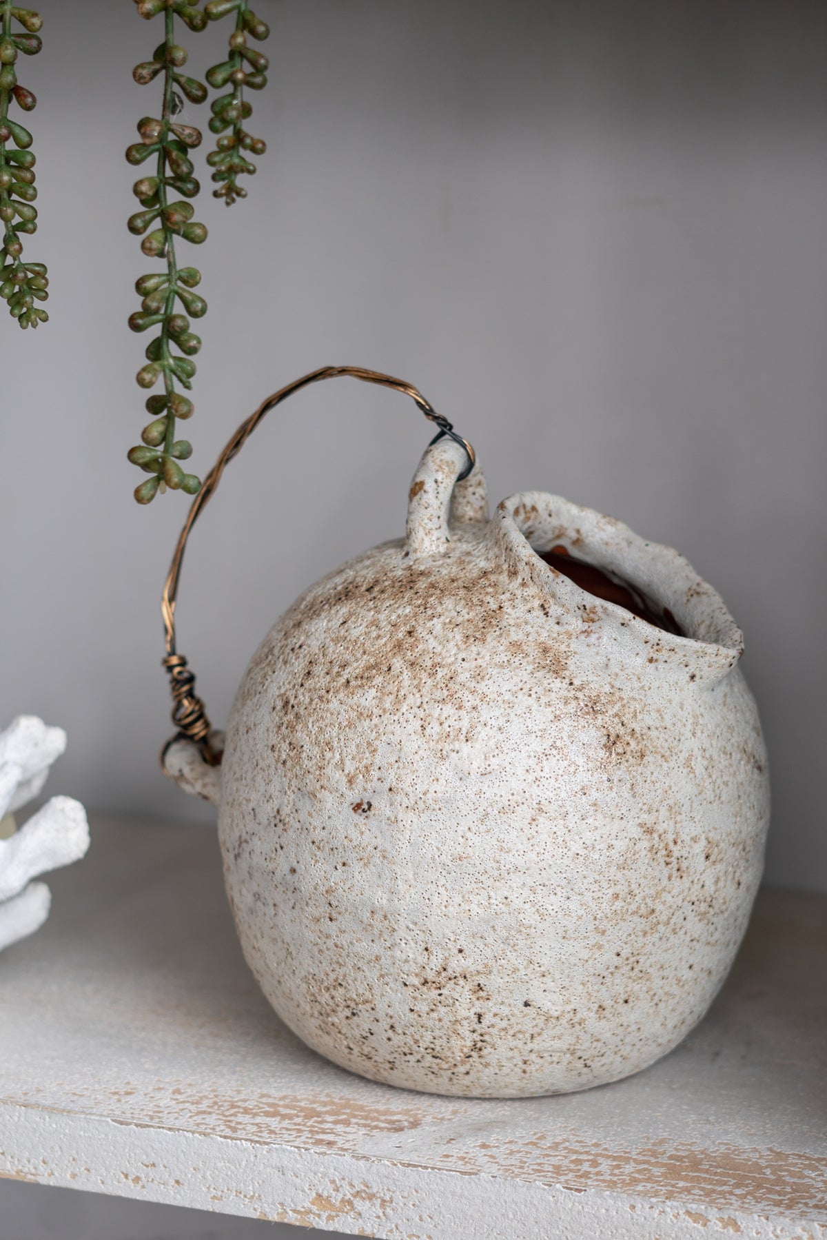 9.8x8.3x10.3" Hand-Pulled Decorative Ceramic Jug with Worn Finish
