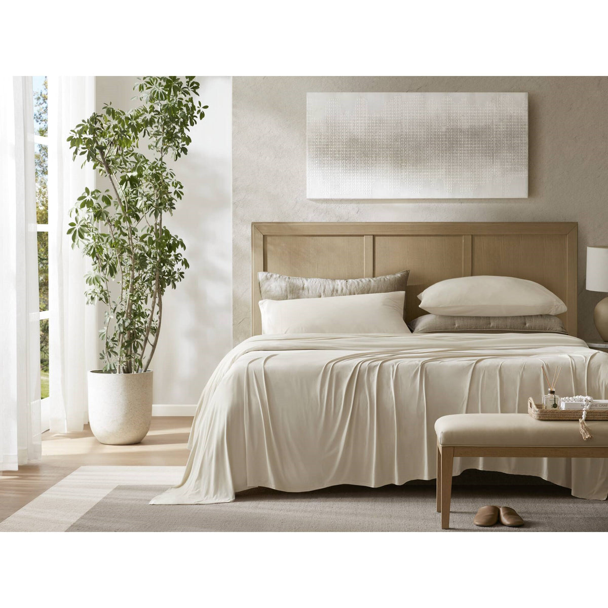 4-Piece Cal King Stretch Jersey Sheet Set with Snug-Fit Stretch - Grey