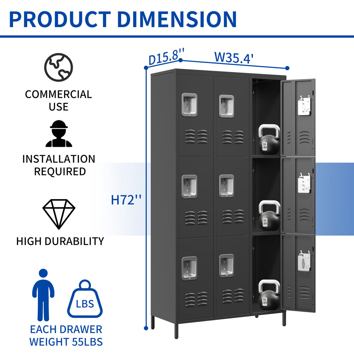 9 Door 72"H Metal Lockers With Lock for Employees, School, Office, Gym, Bedroom, Storage Locker Cabinet