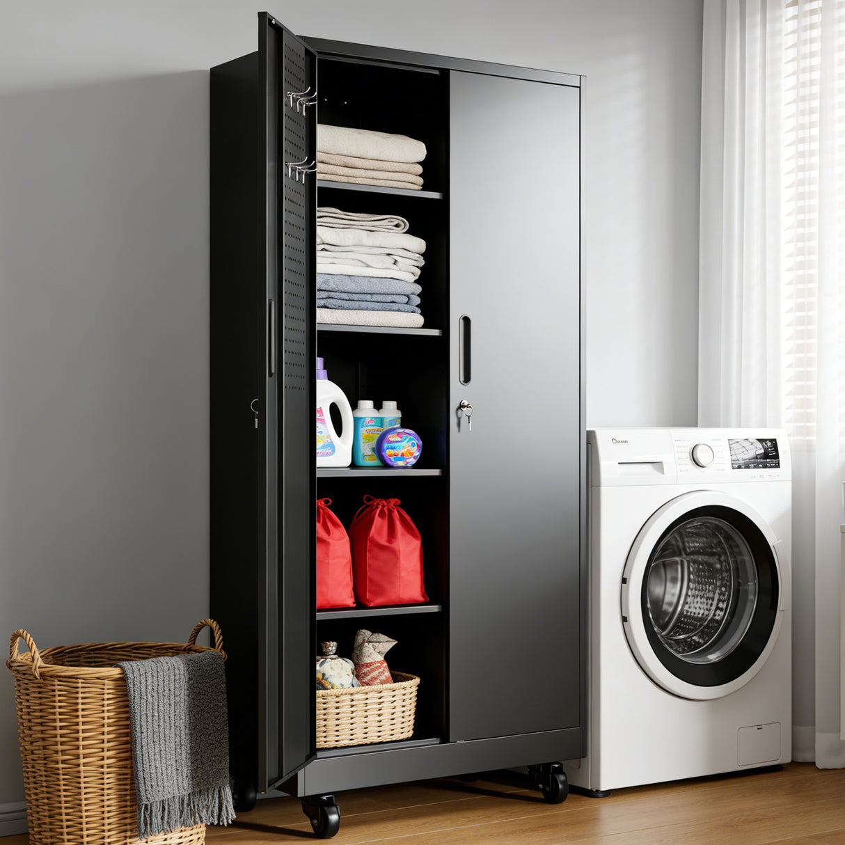 Heavy Duty Metal Storage Cabinet with Doors and Wheels