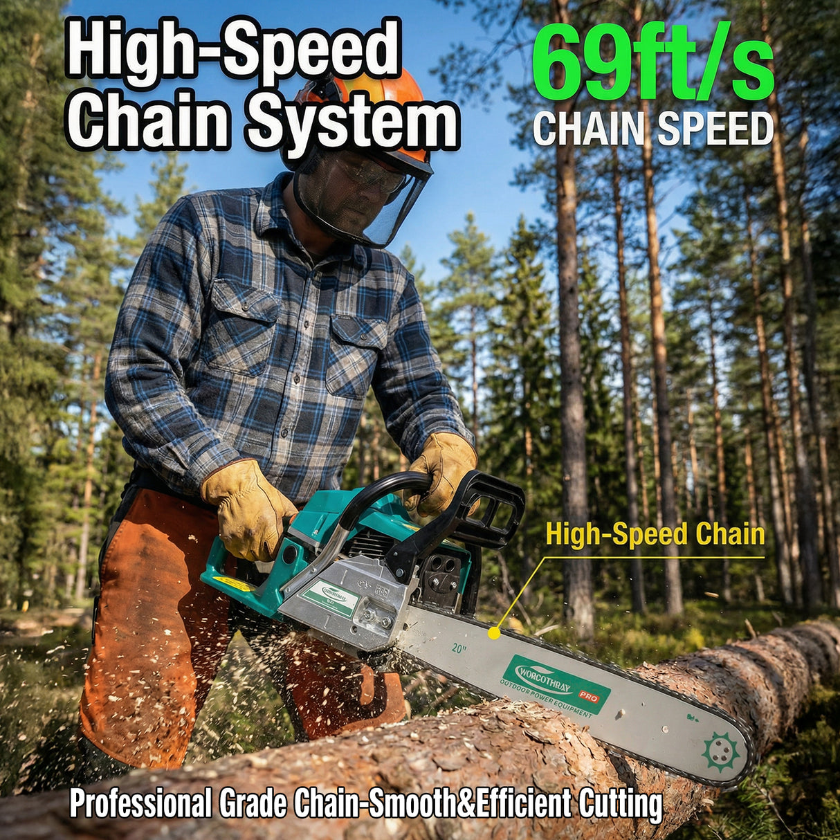 62CC 2-Stroke Gasoline Chainsaw Power Engine Wood Cutting Gas Chain Saw