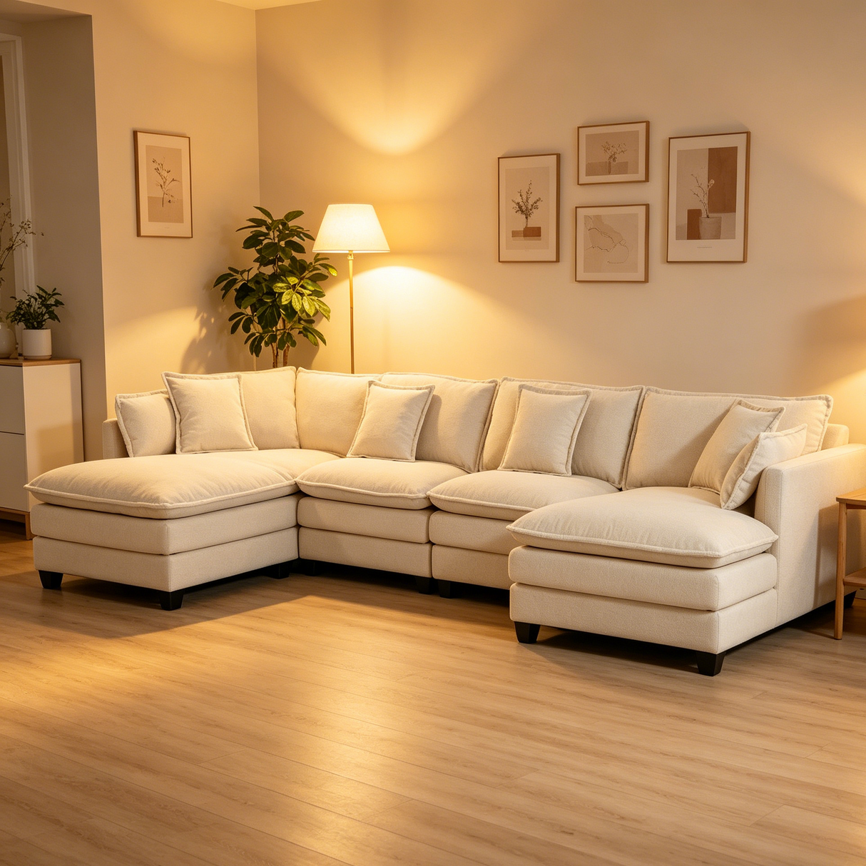 Modern 4-Seater Sectional Sofa with 2 Ottomans