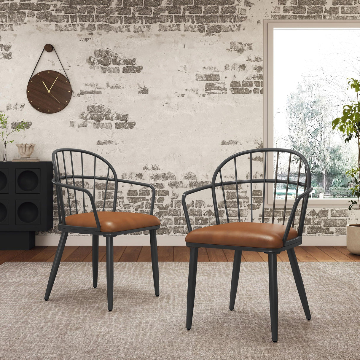 Industrial Inspired Upholstered Dining Chair Set With Metal Legs (Set of 2) - Brown - Best Buy Furniture