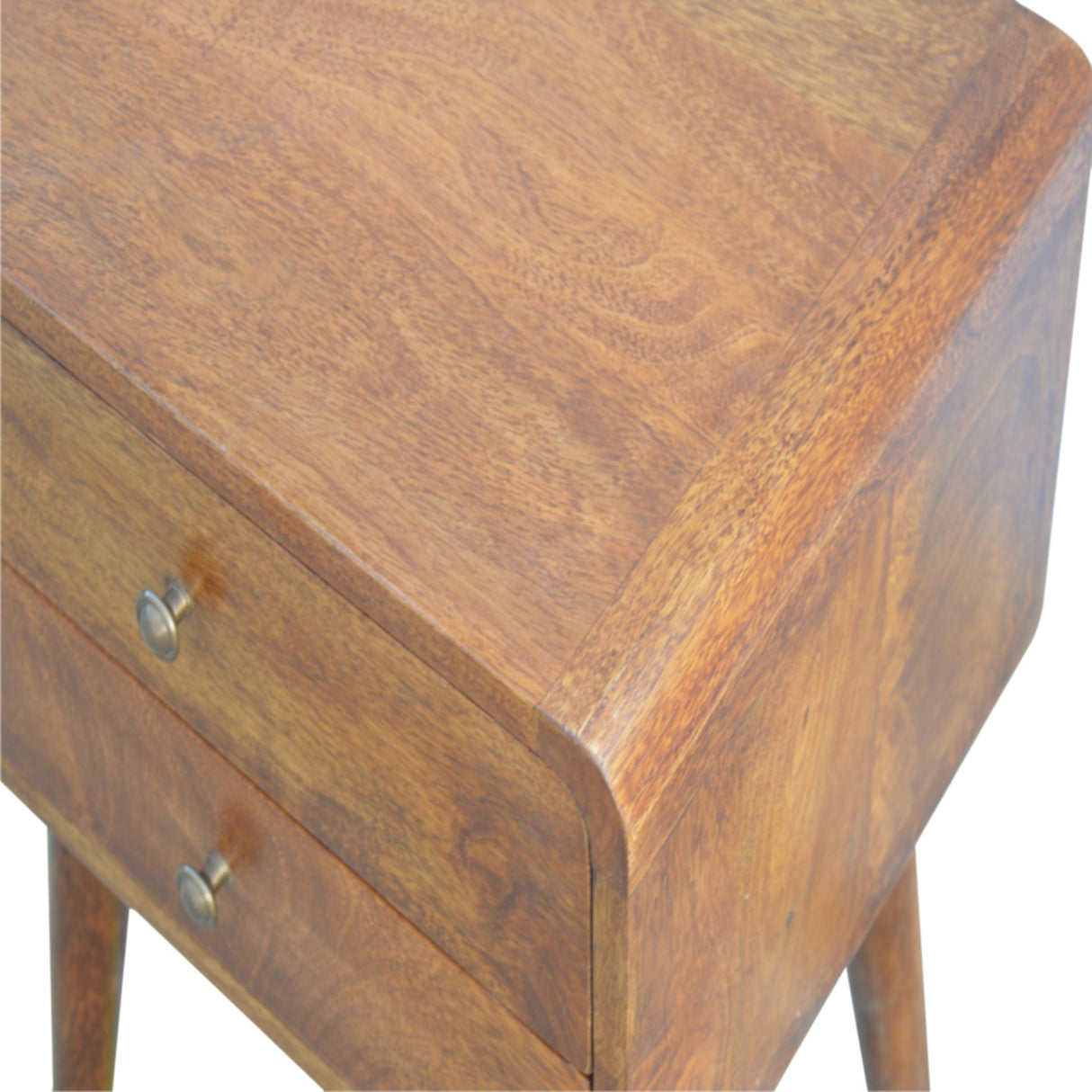 Solid Wood Curved Nightstand, 2-Drawers, Chestnut