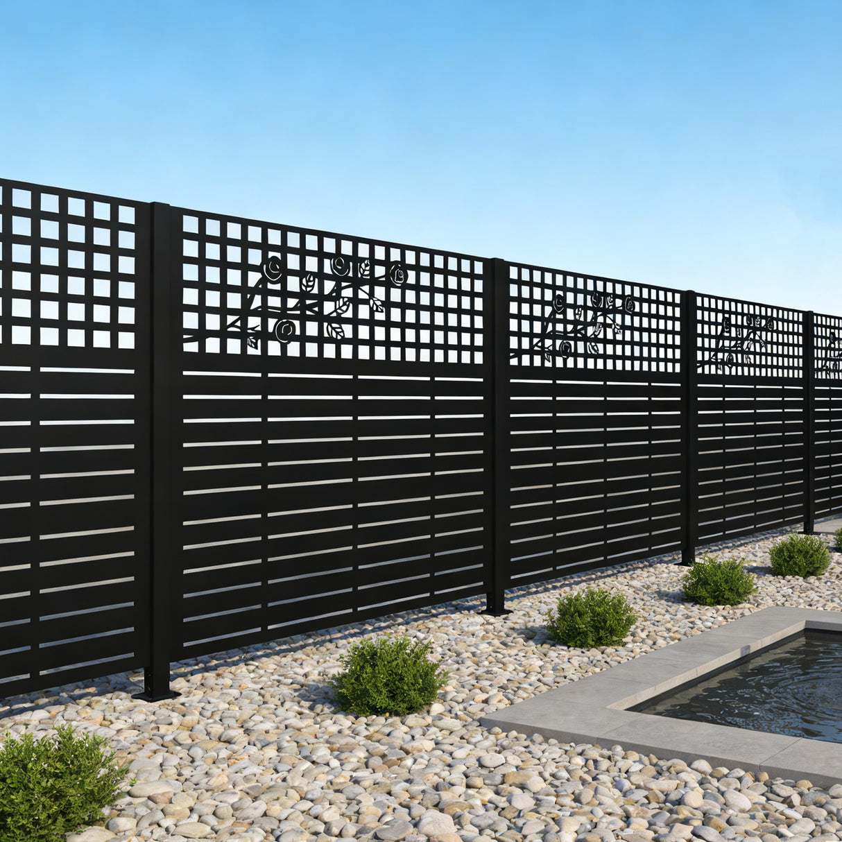 W48" x H47.3" Metal Privacy Screen with Rose Design