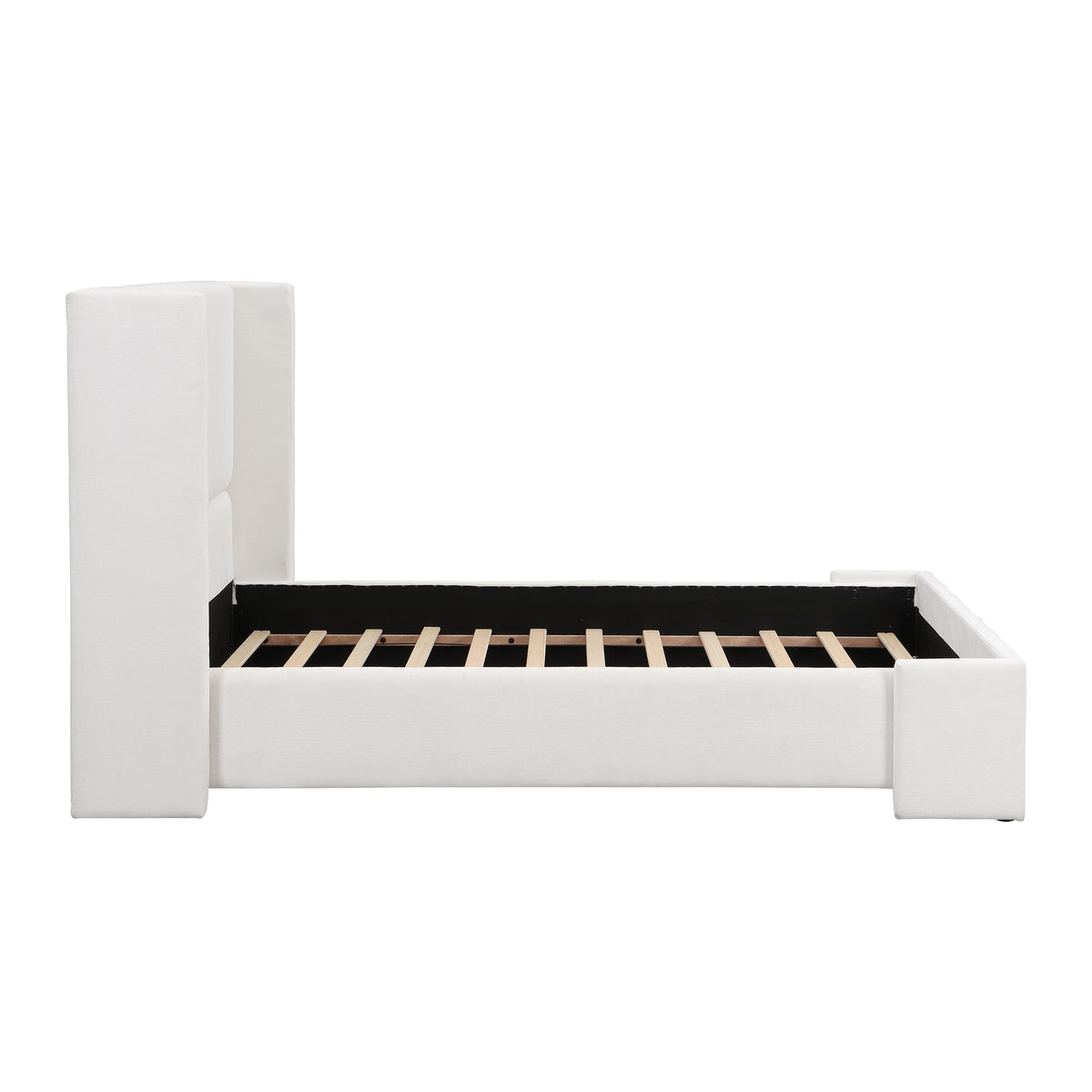 Elegant White Fabric Upholstered Wingback Bed, Queen
