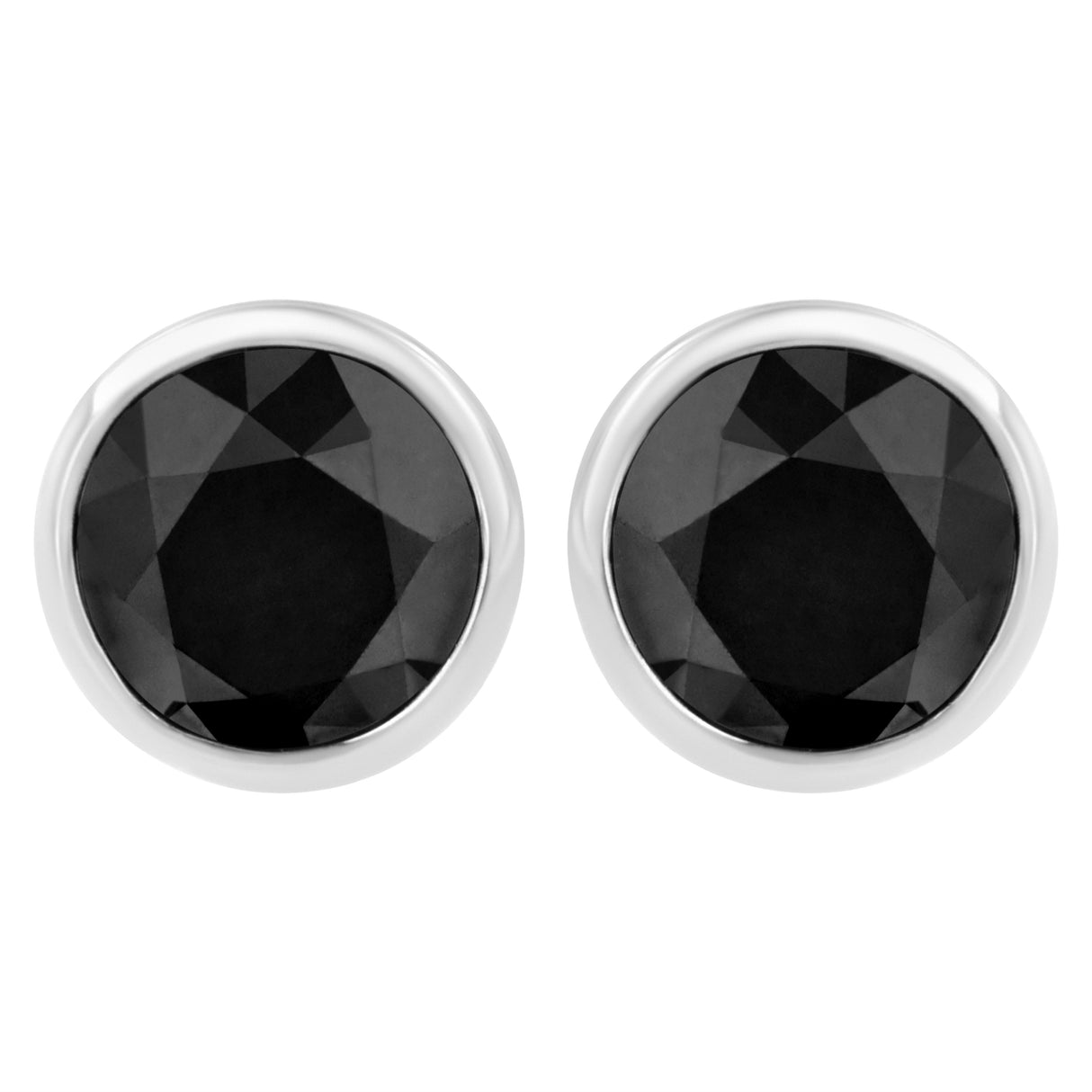 14K White Gold 1/2 Cttw Round Brilliant-Cut Black Diamond Bezel-Set Stud Earrings with Screw Backs (Fancy Color-Enhanced, I2-I3 Clarity)