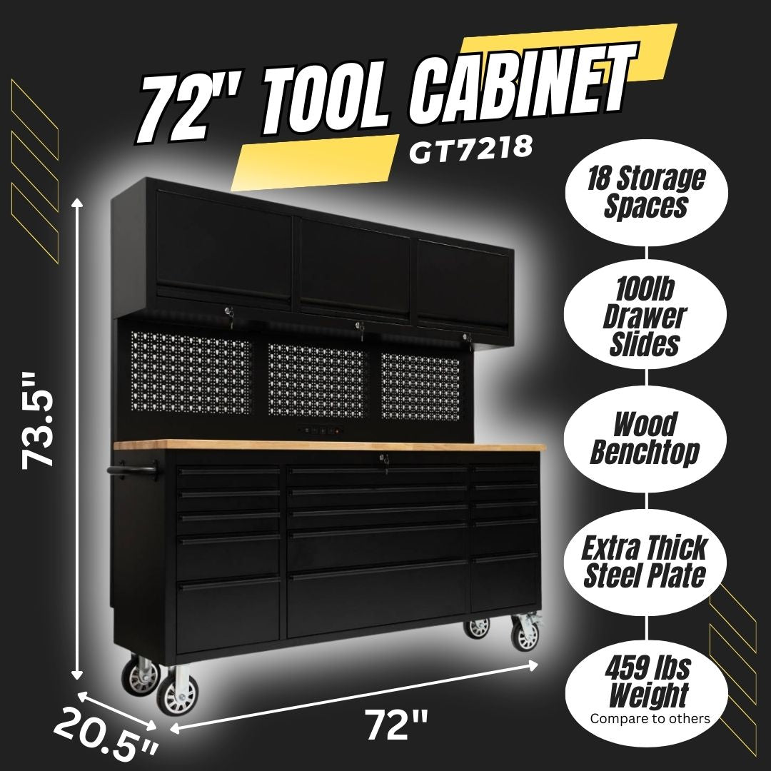 72" Heavy Duty Rolling Tool Storage Cabinet with Power Strip