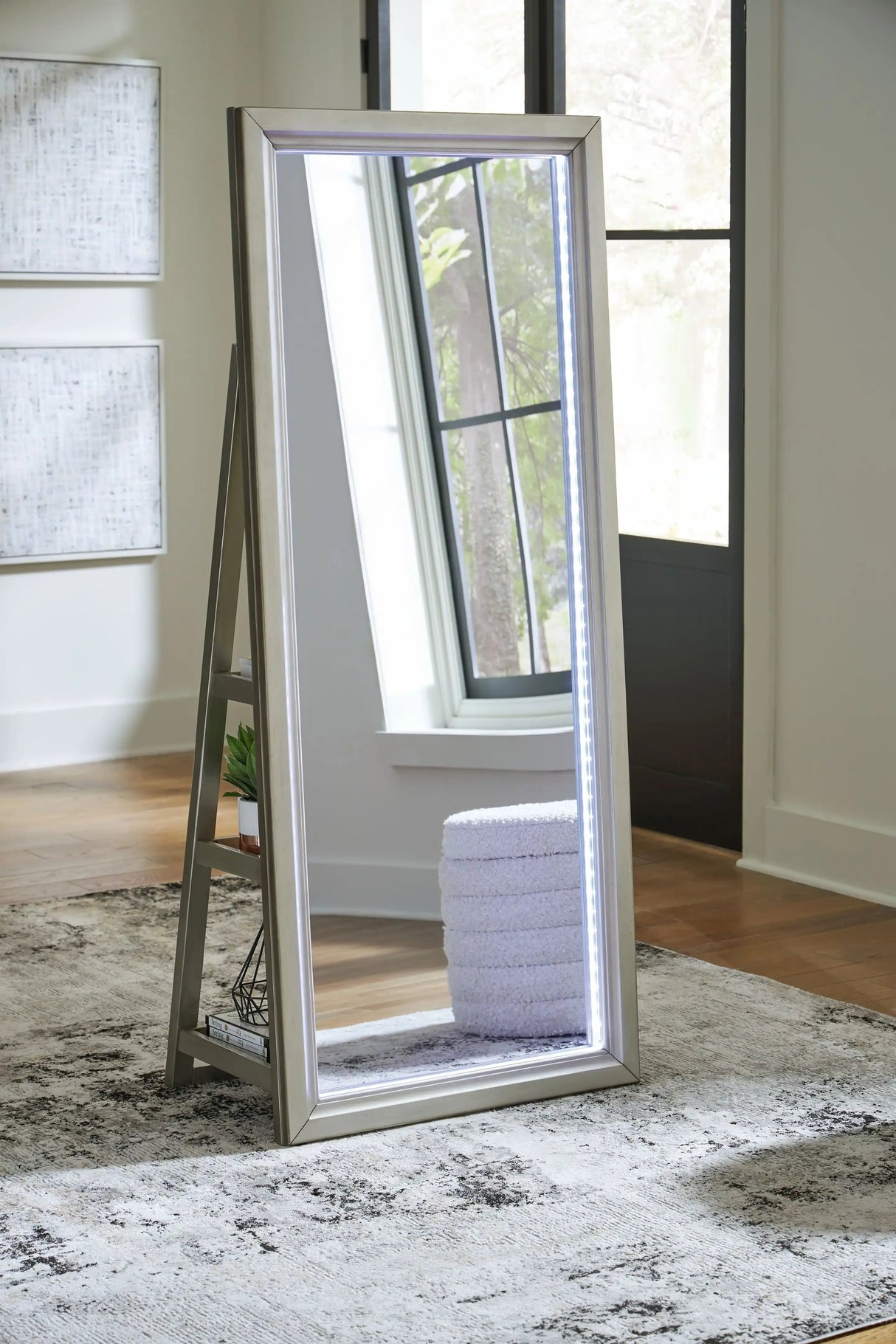 Evesen - Floor Standing Mirror With Storage - Champagne - Best Buy Furniture