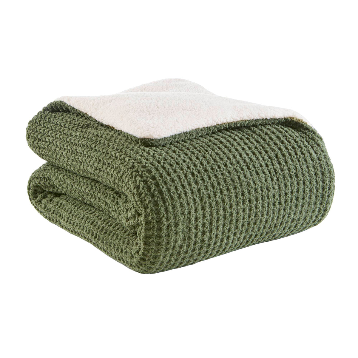 3 Pieces King/Cal King Waffle Knit Chenille Comforter Set, Olive