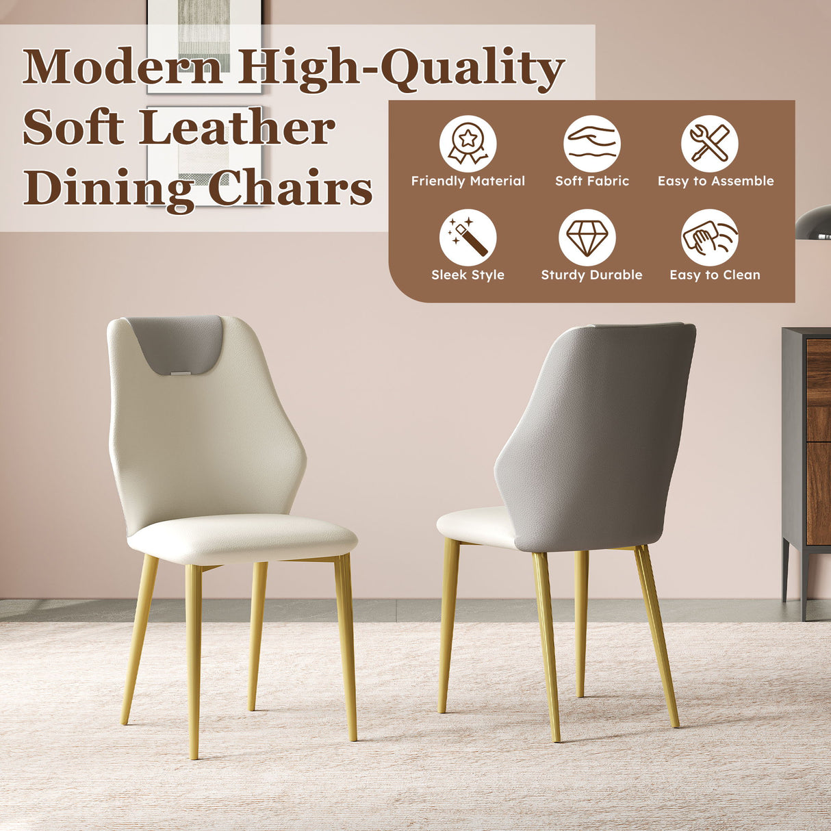 Dining Chairs (Set of 2) - Beige / Gray
