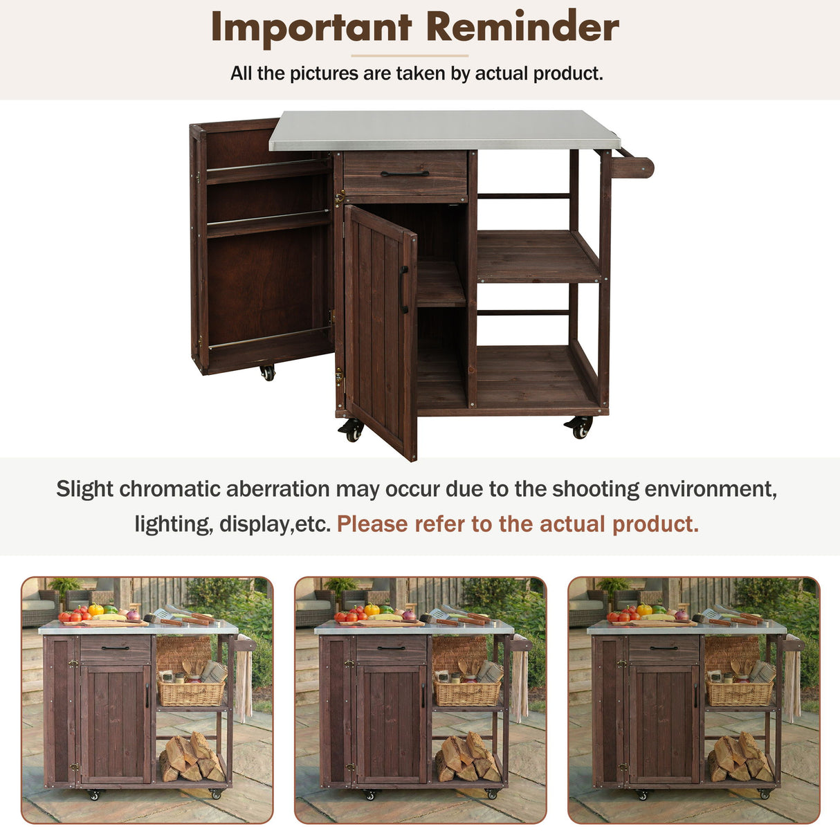 Outdoor Kitchen Island Prep Station With Lockable Wheels, Ample Storage, Towel & Spice Racks