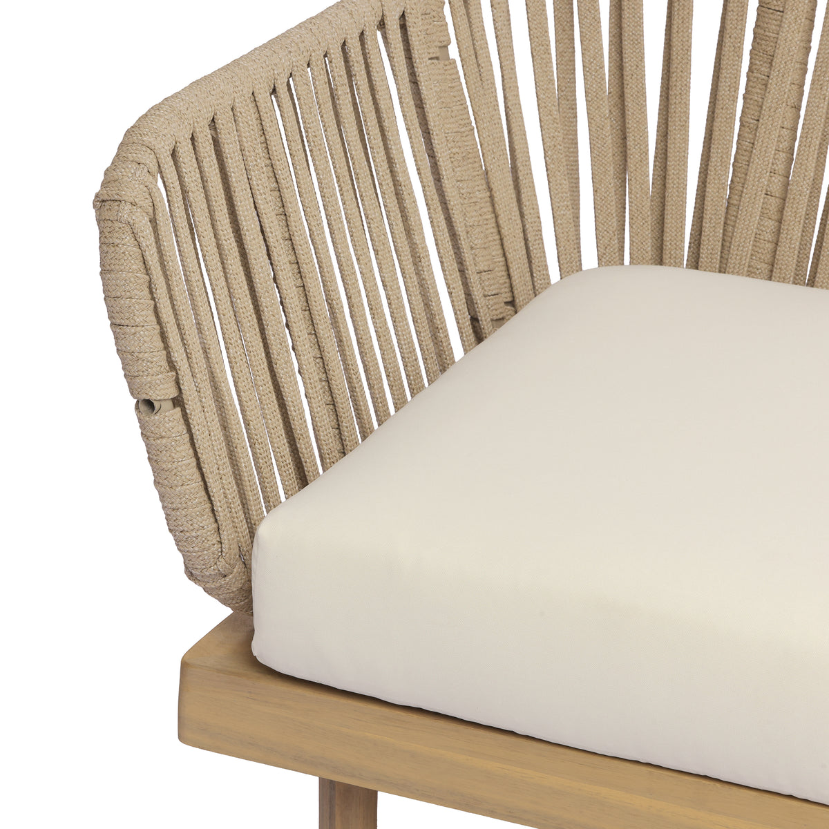 Acacia Wood Outdoor Corner Chair with Rope Back & Weather-Resistant Cushion